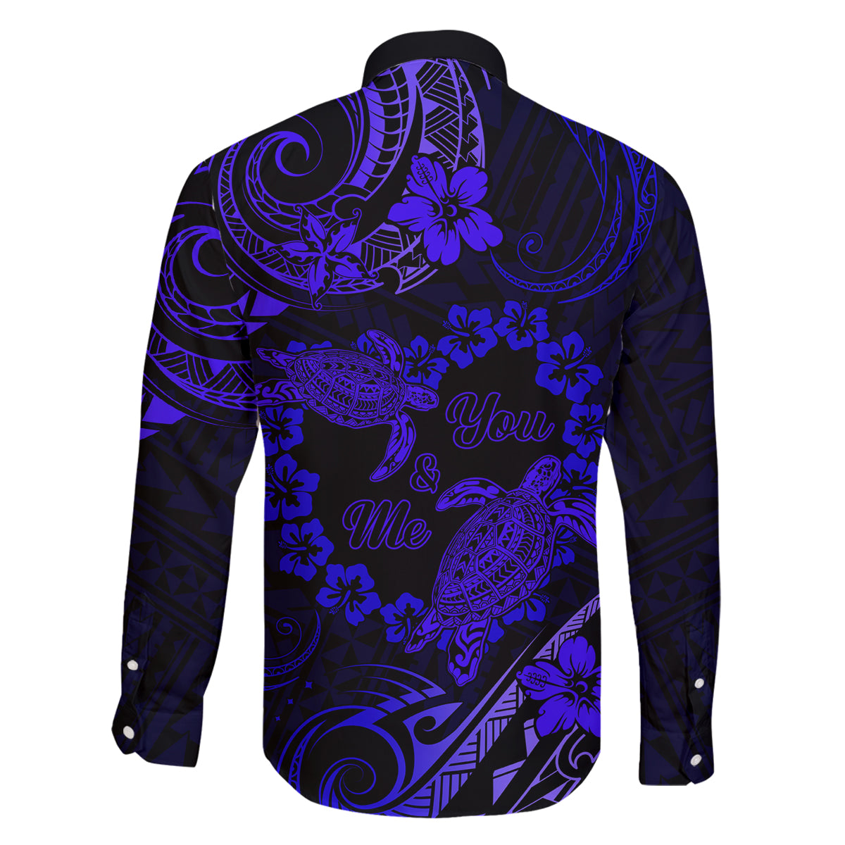Polynesian Turtle Valentine Family Matching Long Sleeve Bodycon Dress and Hawaiian Shirt You And Me Navy Blue Hibiscus Heart LT01 - Polynesian Pride