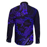 Polynesian Turtle Valentine Family Matching Long Sleeve Bodycon Dress and Hawaiian Shirt You And Me Navy Blue Hibiscus Heart LT01 - Polynesian Pride