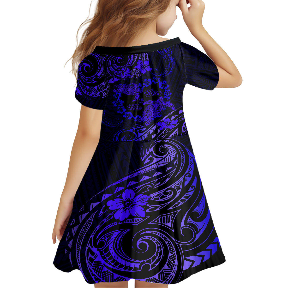 Polynesian Turtle Valentine Family Matching Tank Maxi Dress and Hawaiian Shirt You And Me Navy Blue Hibiscus Heart LT01 - Polynesian Pride