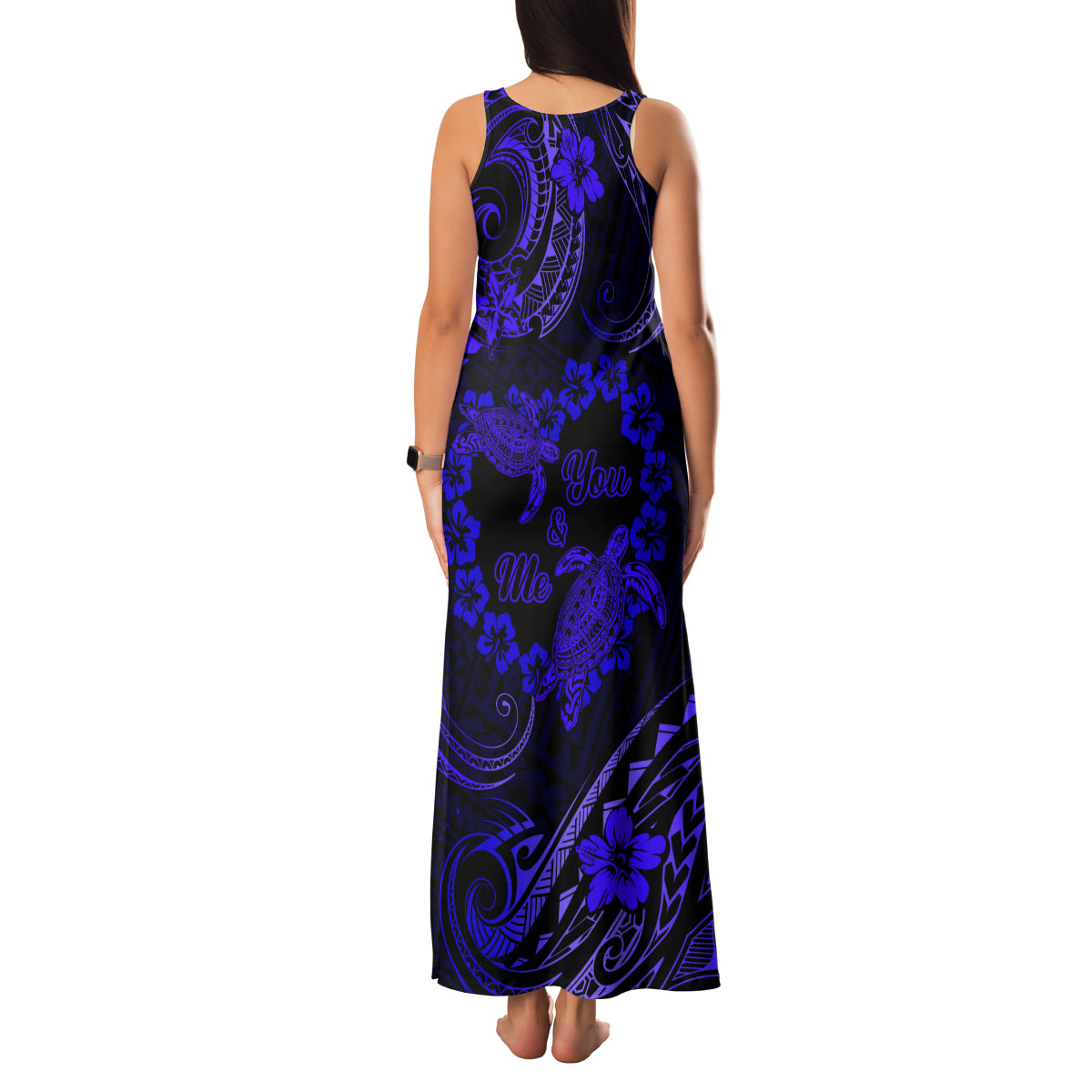 Polynesian Turtle Valentine Family Matching Tank Maxi Dress and Hawaiian Shirt You And Me Navy Blue Hibiscus Heart LT01 - Polynesian Pride