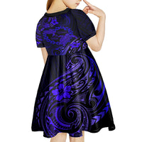 Polynesian Turtle Valentine Kid Short Sleeve Dress You And Me Navy Blue Hibiscus Heart LT01 - Polynesian Pride