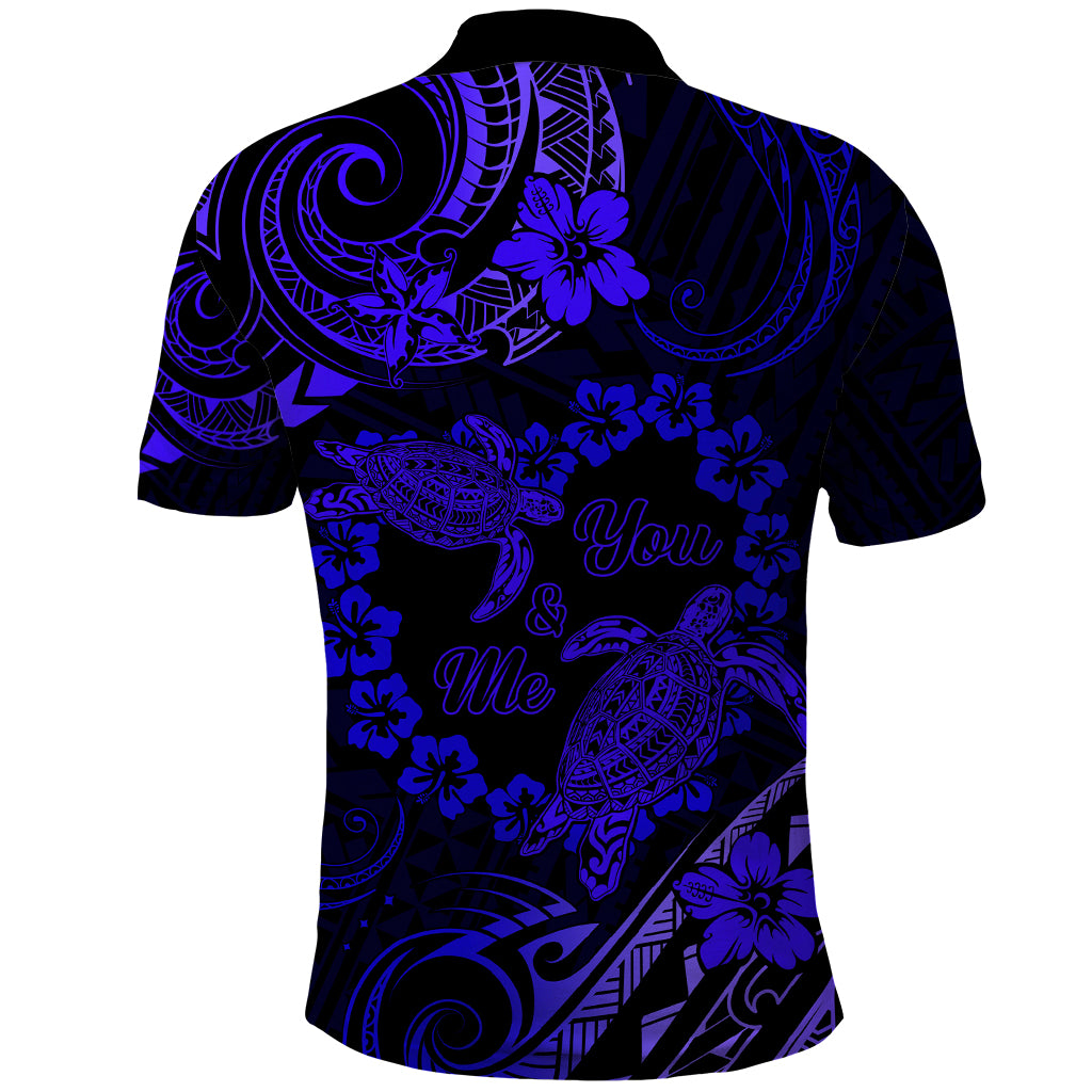 Polynesian Turtle Valentine Polo Shirt You And Me Navy Blue Hibiscus Heart LT01 - Polynesian Pride