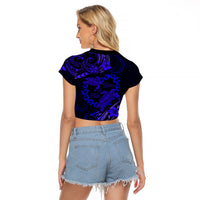 Polynesian Turtle Valentine Raglan Cropped T Shirt You And Me Navy Blue Hibiscus Heart LT01 - Polynesian Pride