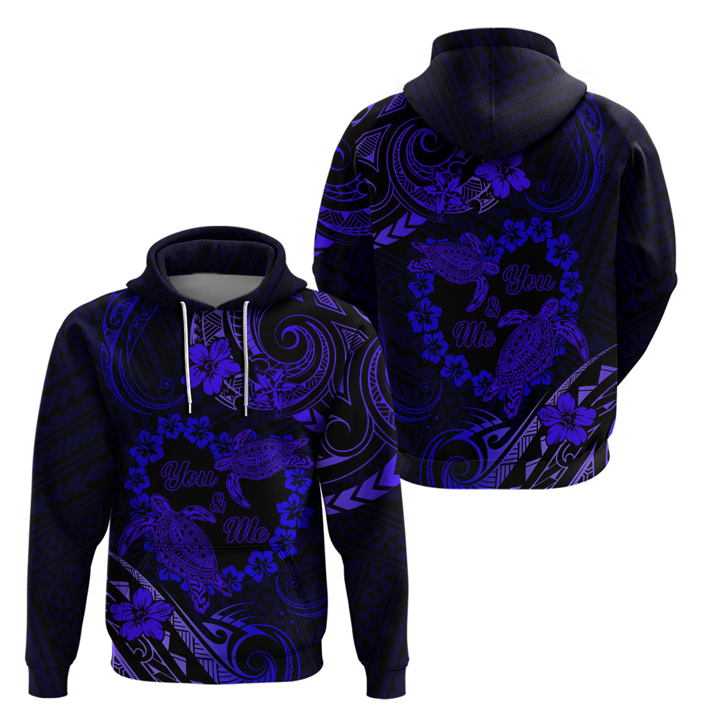 Polynesian Turtle Valentine Zip Hoodie You And Me Navy Blue Hibiscus Heart LT01 - Polynesian Pride