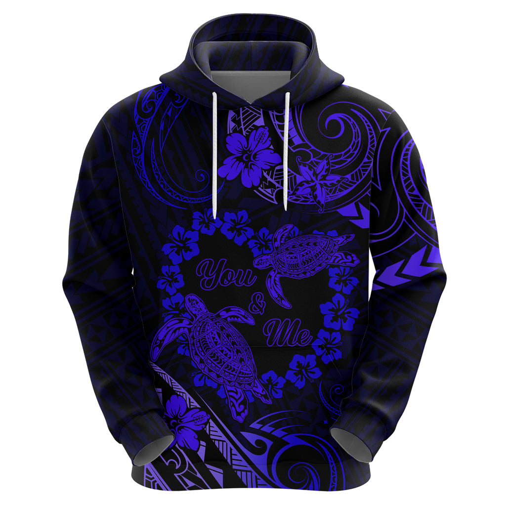 Polynesian Turtle Valentine Zip Hoodie You And Me Navy Blue Hibiscus Heart LT01 - Polynesian Pride