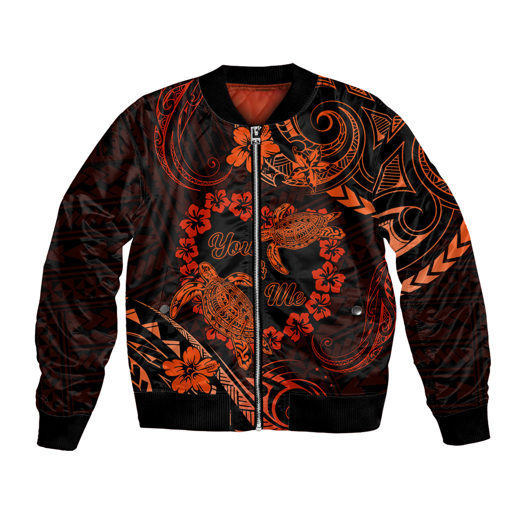 Polynesian Turtle Valentine Bomber Jacket You And Me Orange Hibiscus Heart LT01 Unisex Orange - Polynesian Pride