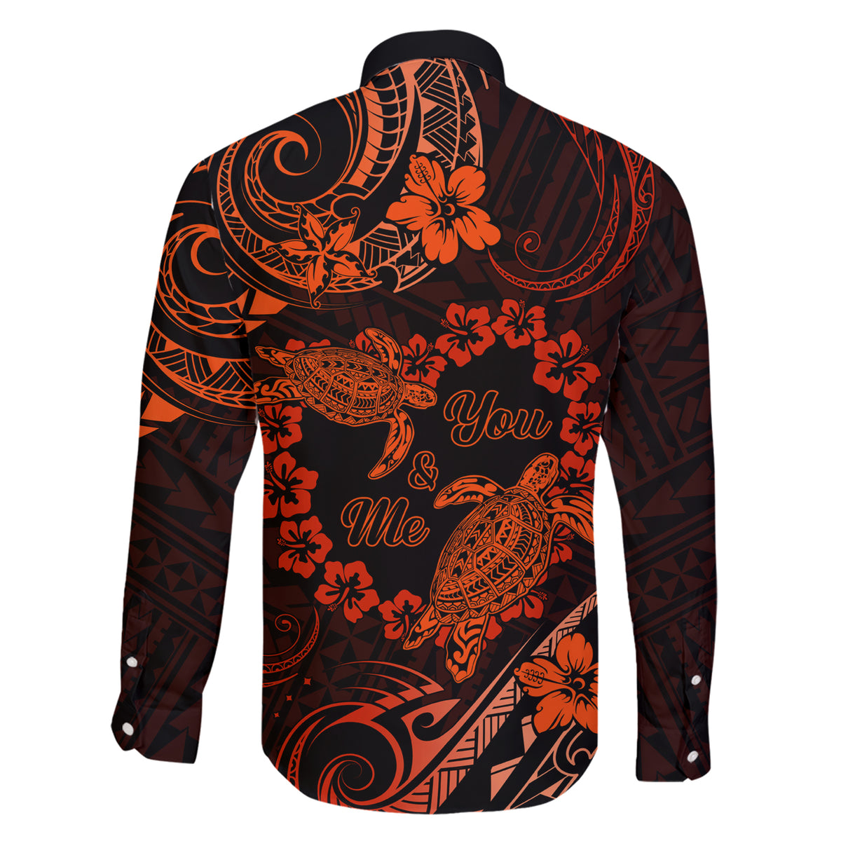 Polynesian Turtle Valentine Family Matching Short Sleeve Bodycon Dress and Hawaiian Shirt You And Me Orange Hibiscus Heart LT01 - Polynesian Pride