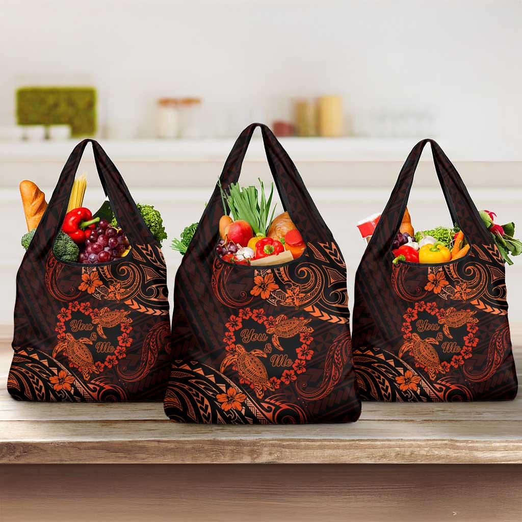 Polynesian Turtle Valentine Grocery Bag You And Me Orange Hibiscus Heart