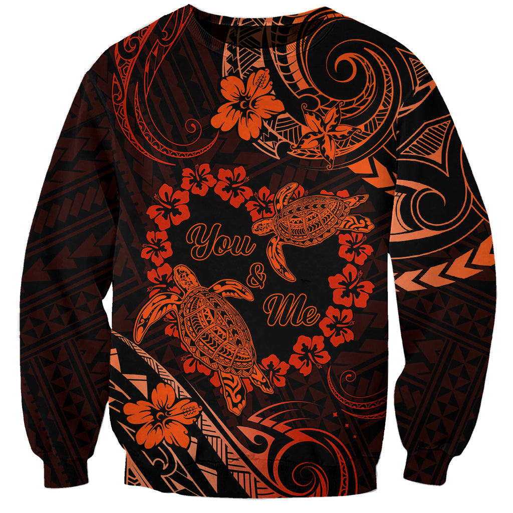 Polynesian Turtle Valentine Sweatshirt You And Me Orange Hibiscus Heart LT01 Unisex Orange - Polynesian Pride