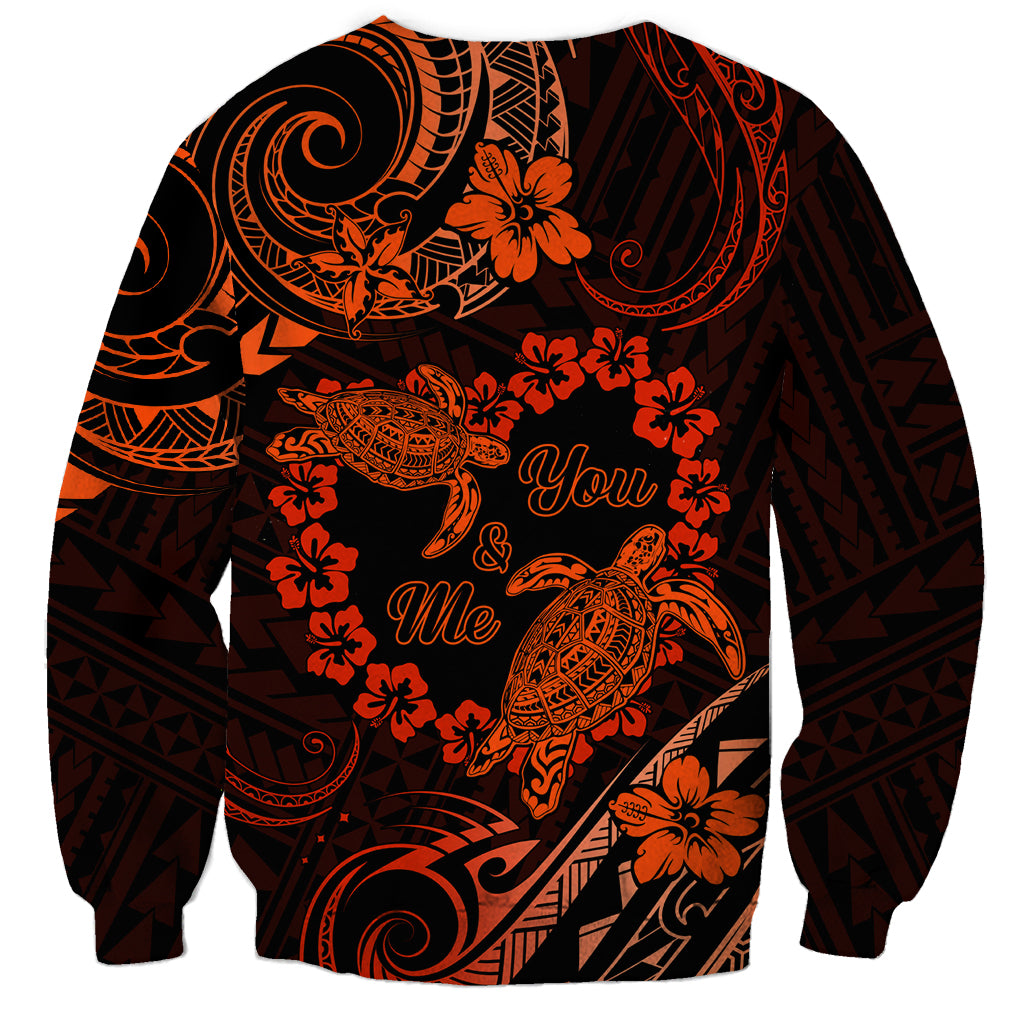 Polynesian Turtle Valentine Sweatshirt You And Me Orange Hibiscus Heart LT01 - Polynesian Pride