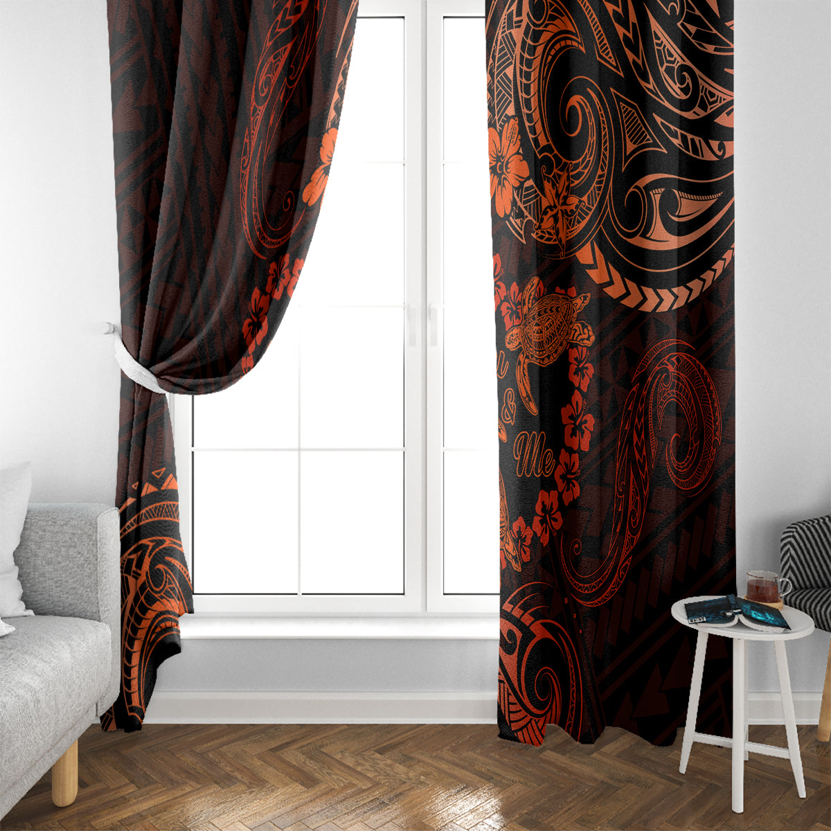 Polynesian Turtle Valentine Window Curtain You And Me Orange Hibiscus Heart LT01 - Polynesian Pride