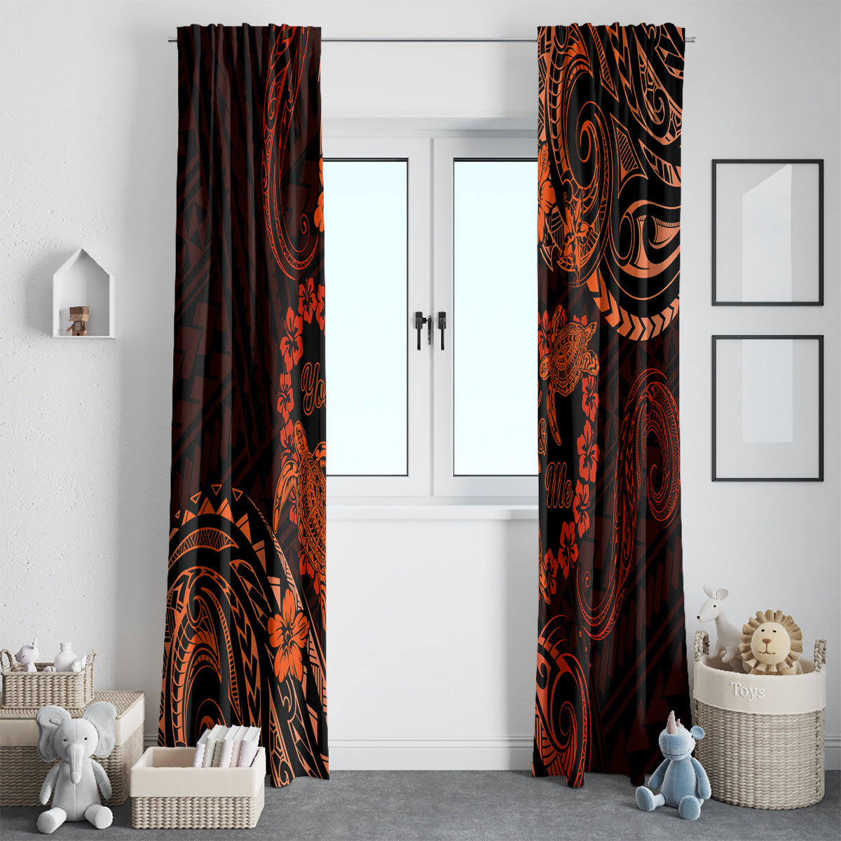 Polynesian Turtle Valentine Window Curtain You And Me Orange Hibiscus Heart LT01 - Polynesian Pride