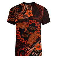 Polynesian Turtle Valentine Women V Neck T Shirt You And Me Orange Hibiscus Heart LT01 - Polynesian Pride