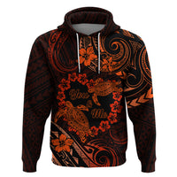 Polynesian Turtle Valentine Zip Hoodie You And Me Orange Hibiscus Heart LT01 Pullover Hoodie Orange - Polynesian Pride