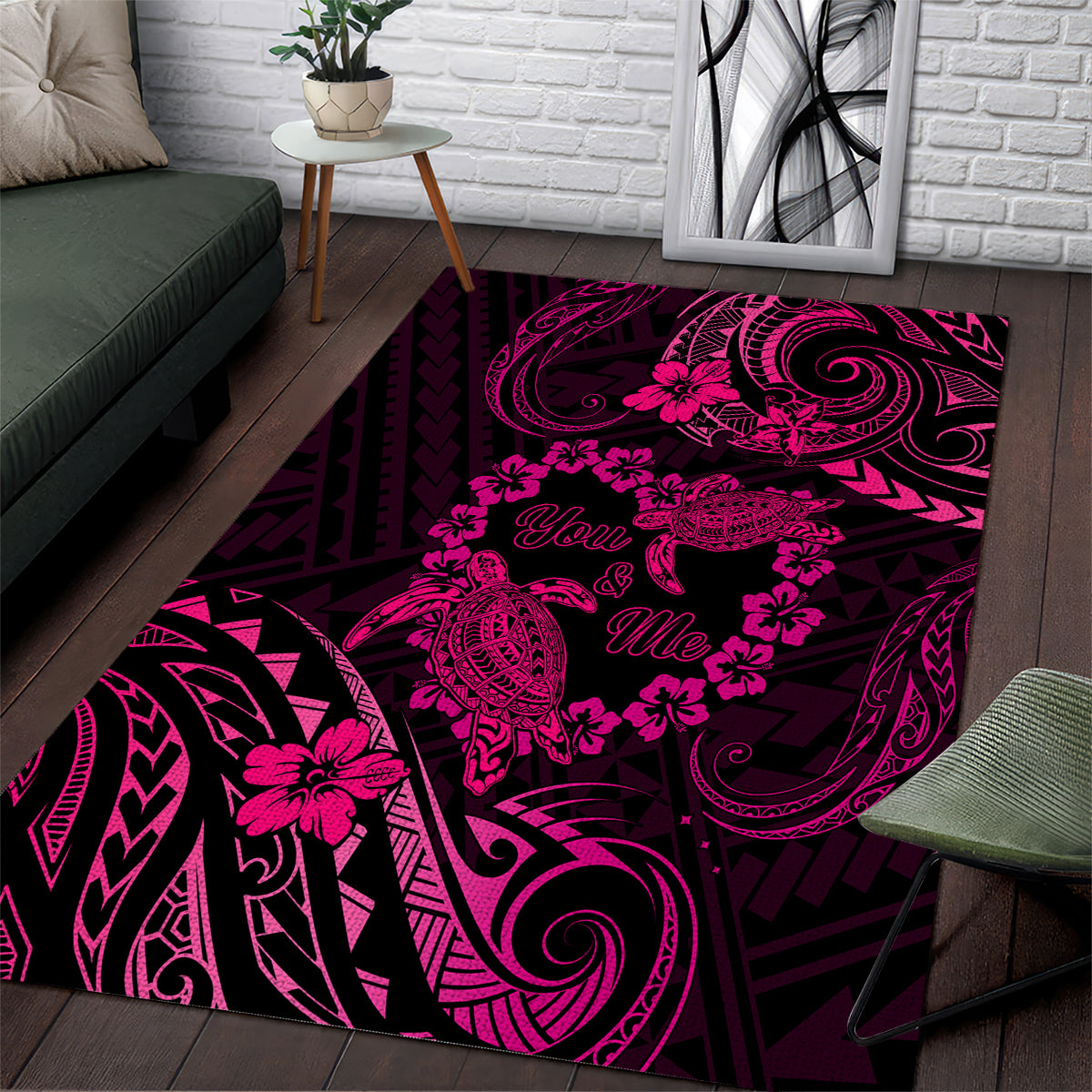 Polynesian Turtle Valentine Area Rug You And Me Pink Hibiscus Heart LT01 Pink - Polynesian Pride