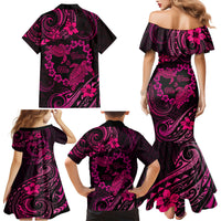Polynesian Turtle Valentine Family Matching Mermaid Dress and Hawaiian Shirt You And Me Pink Hibiscus Heart LT01 - Polynesian Pride