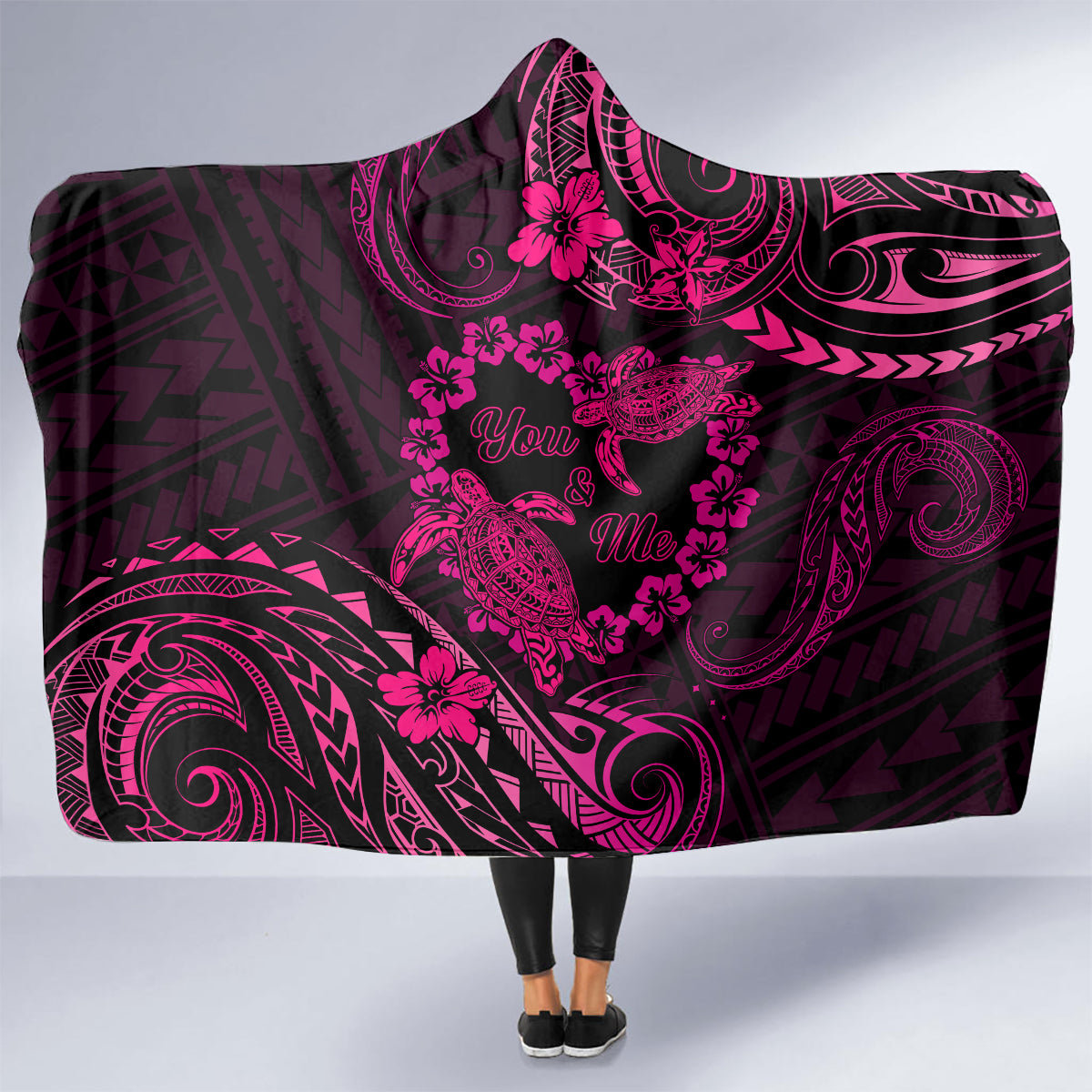 Polynesian Turtle Valentine Hooded Blanket You And Me Pink Hibiscus Heart LT01 - Polynesian Pride