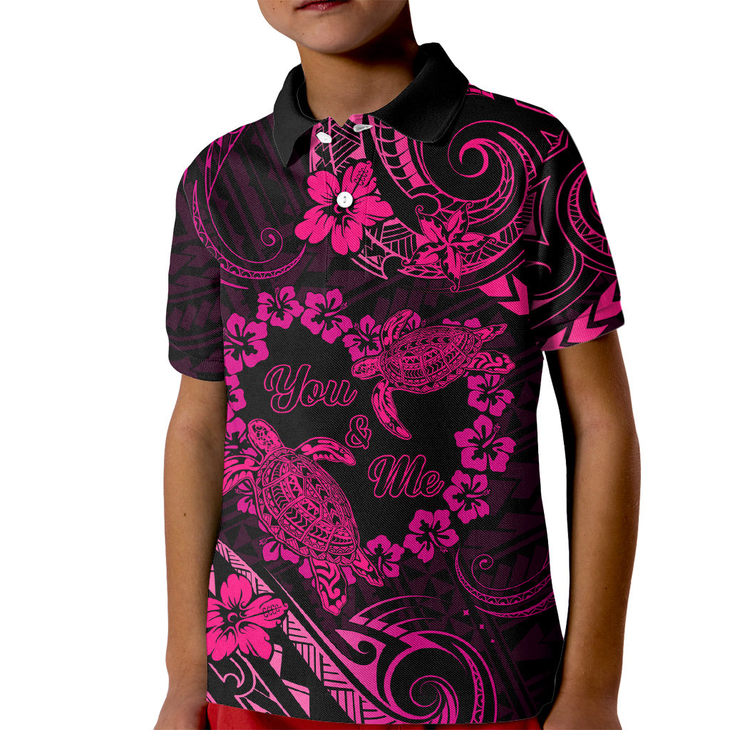 Polynesian Turtle Valentine Kid Polo Shirt You And Me Pink Hibiscus Heart LT01 Kid Pink - Polynesian Pride