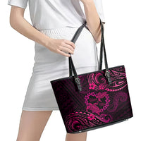 Polynesian Turtle Valentine Leather Tote Bag You And Me Pink Hibiscus Heart LT01 - Polynesian Pride