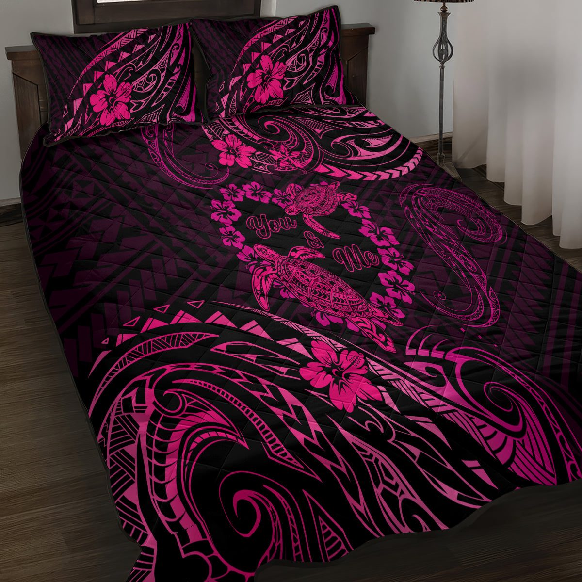 Polynesian Turtle Valentine Quilt Bed Set You And Me Pink Hibiscus Heart LT01 - Polynesian Pride