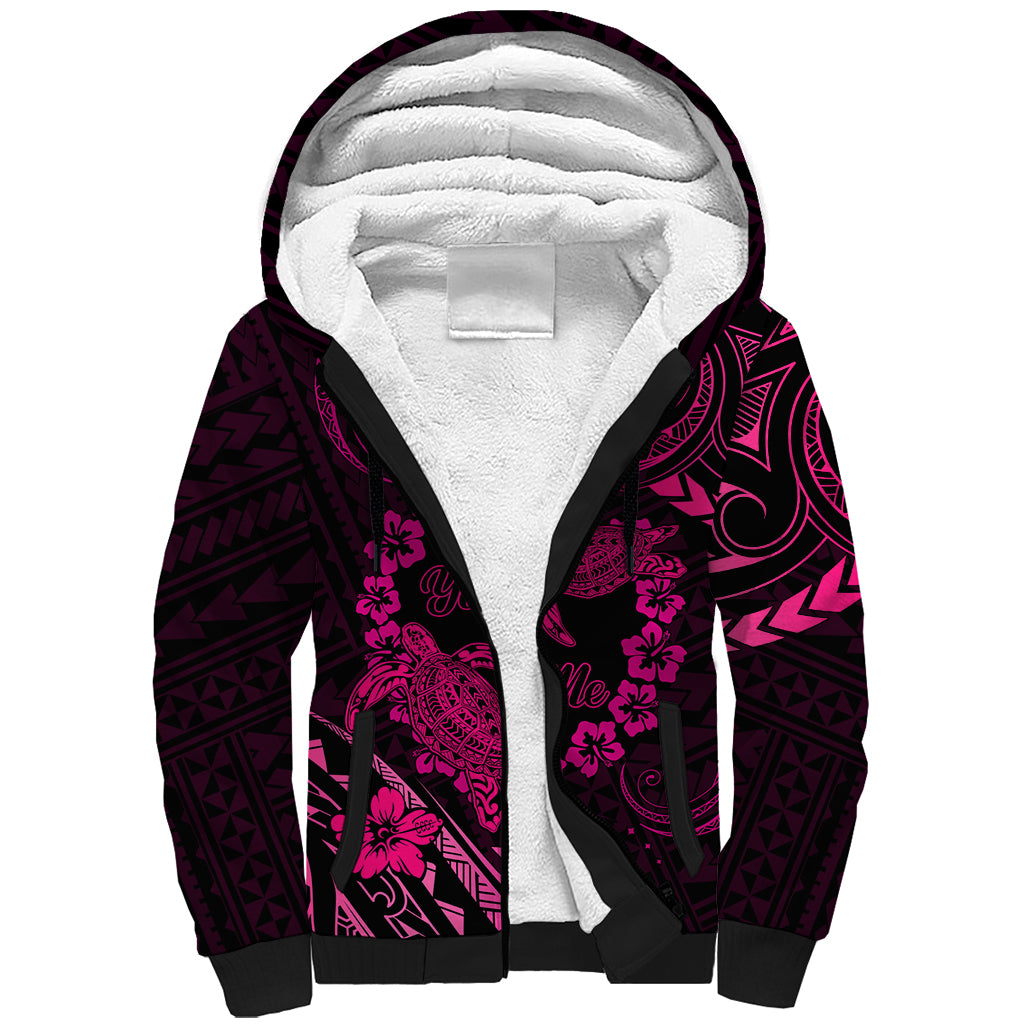 Polynesian Turtle Valentine Sherpa Hoodie You And Me Pink Hibiscus Heart LT01 Unisex Pink - Polynesian Pride