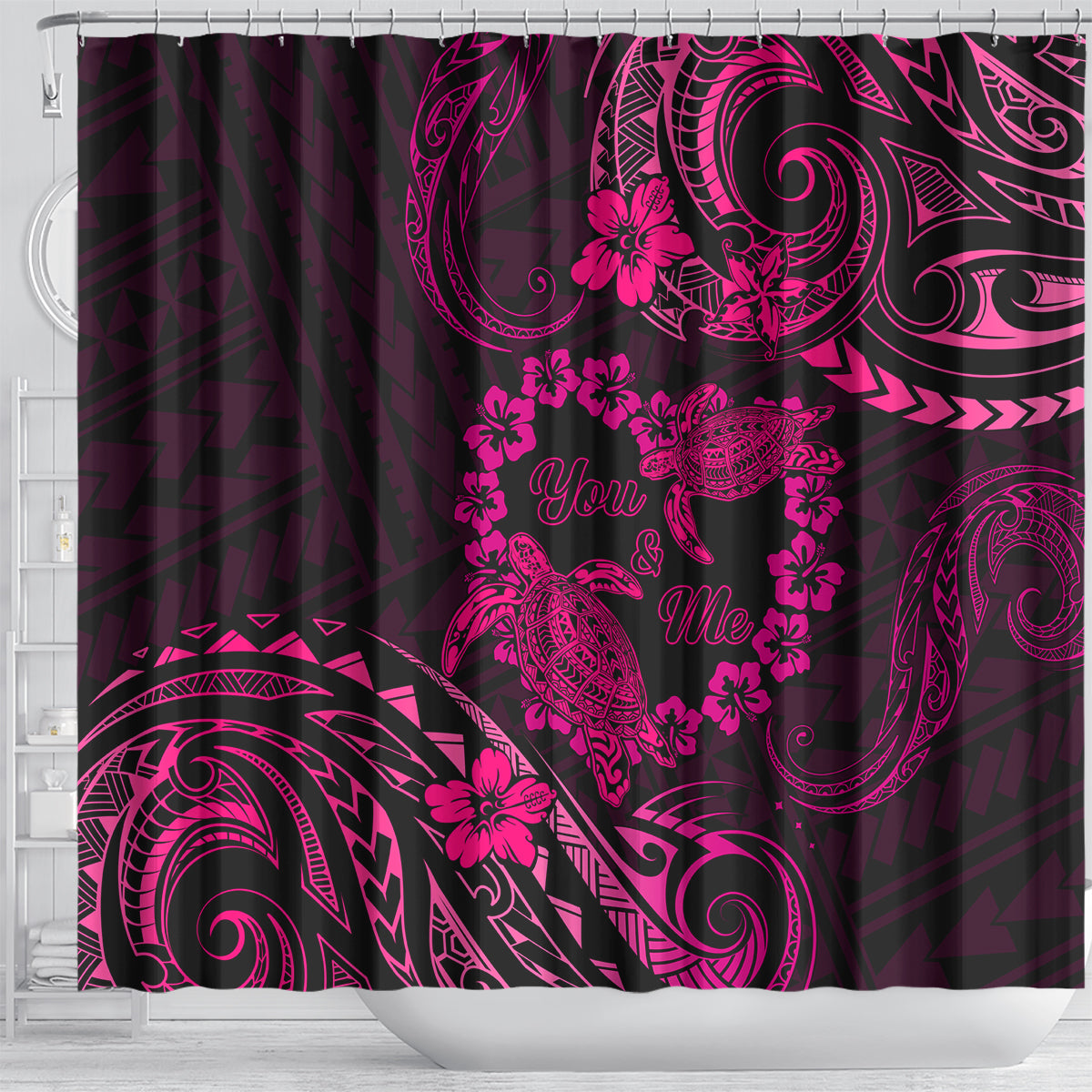 Polynesian Turtle Valentine Shower Curtain You And Me Pink Hibiscus Heart LT01 - Polynesian Pride