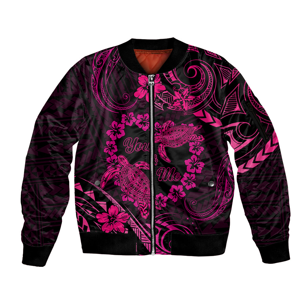 Polynesian Turtle Valentine Sleeve Zip Bomber Jacket You And Me Pink Hibiscus Heart LT01 Unisex Pink - Polynesian Pride