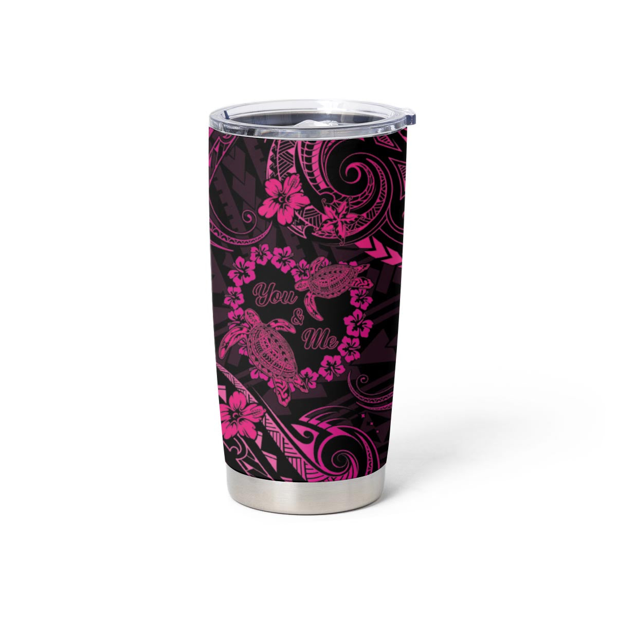 Polynesian Turtle Valentine Tumbler Cup You And Me Pink Hibiscus Heart