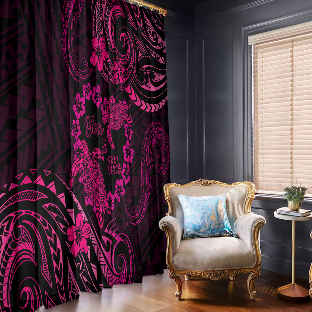Polynesian Turtle Valentine Window Curtain You And Me Pink Hibiscus Heart LT01 - Polynesian Pride
