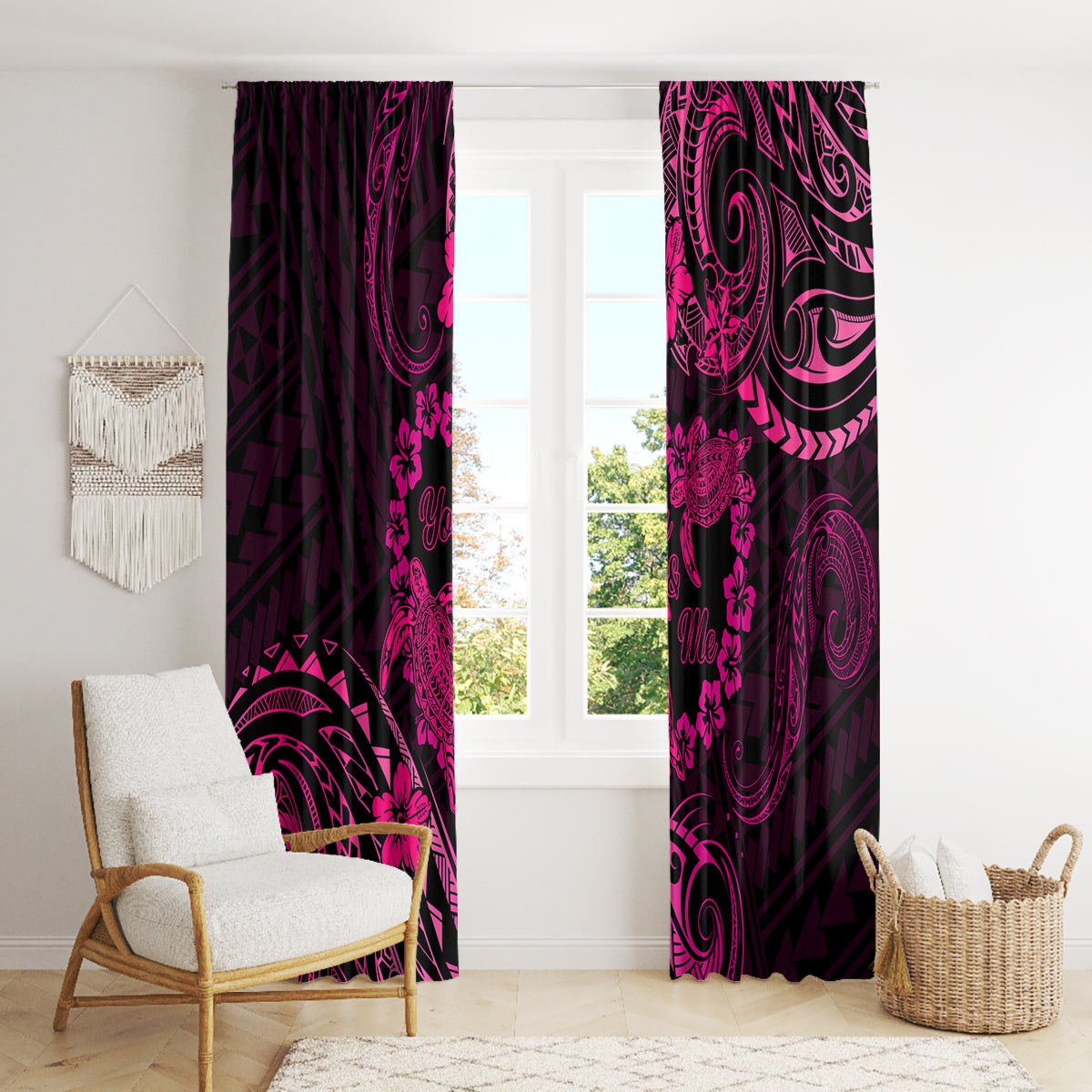 Polynesian Turtle Valentine Window Curtain You And Me Pink Hibiscus Heart LT01 - Polynesian Pride