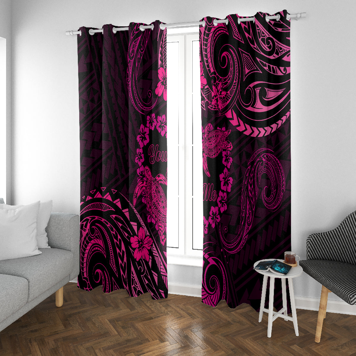Polynesian Turtle Valentine Window Curtain You And Me Pink Hibiscus Heart LT01 With Grommets Pink - Polynesian Pride