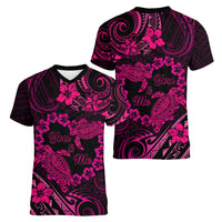Polynesian Turtle Valentine Women V Neck T Shirt You And Me Pink Hibiscus Heart LT01 - Polynesian Pride