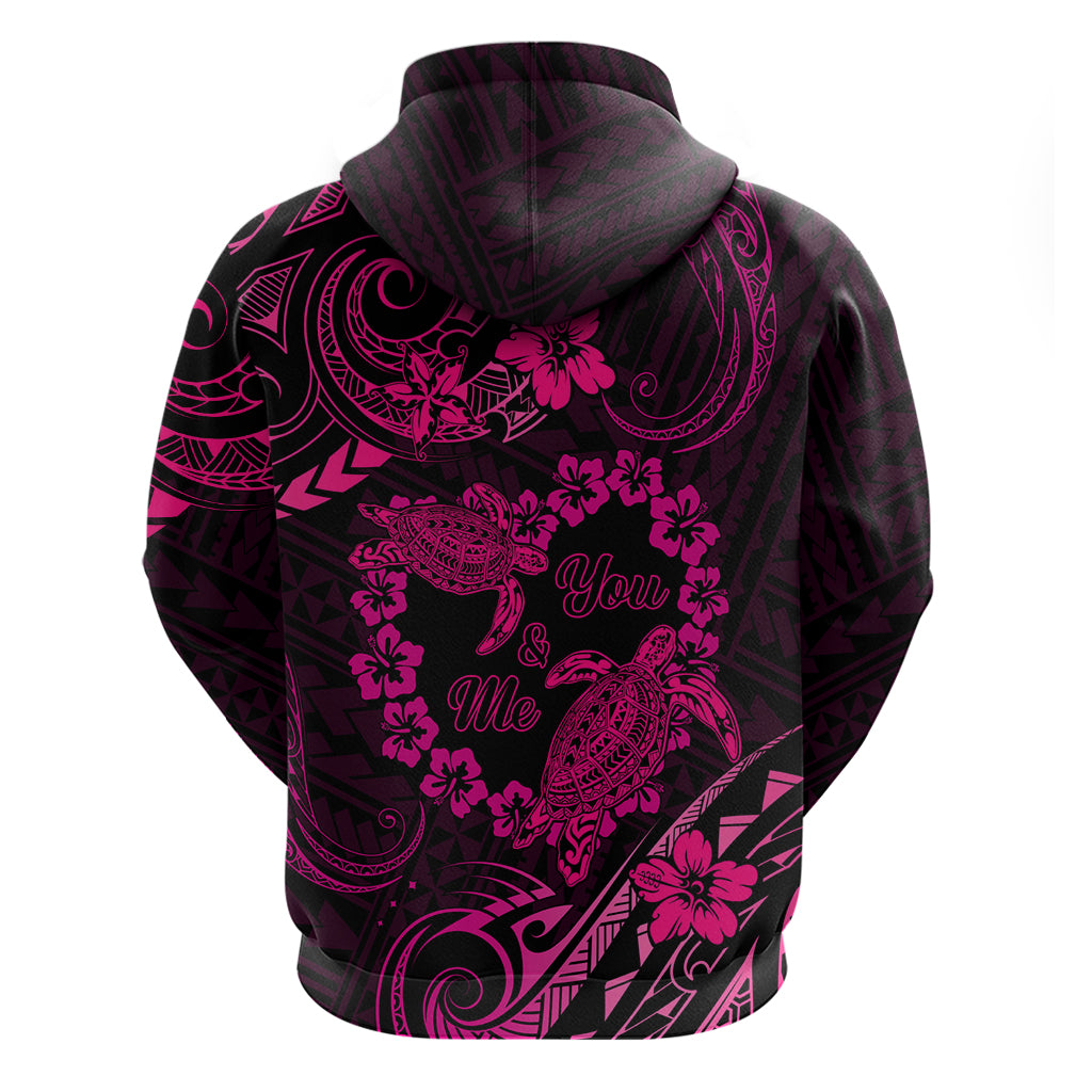Polynesian Turtle Valentine Zip Hoodie You And Me Pink Hibiscus Heart LT01 - Polynesian Pride