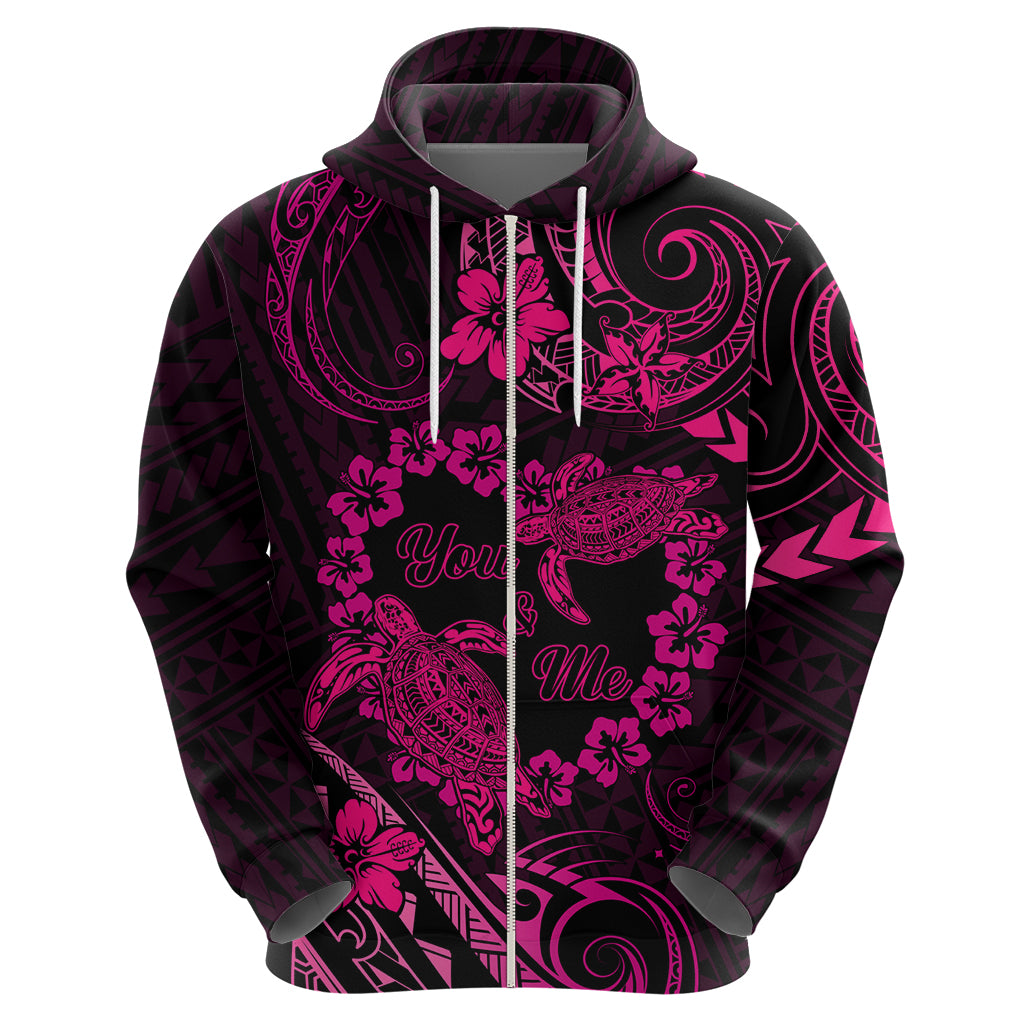Polynesian Turtle Valentine Zip Hoodie You And Me Pink Hibiscus Heart LT01 - Polynesian Pride
