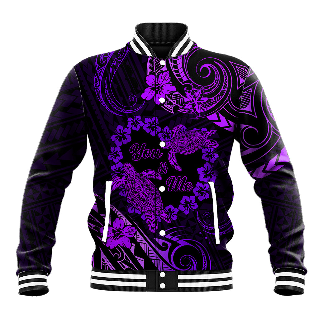 Polynesian Turtle Valentine Baseball Jacket You And Me Purple Hibiscus Heart LT01 Unisex Purple - Polynesian Pride