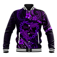 Polynesian Turtle Valentine Baseball Jacket You And Me Purple Hibiscus Heart LT01 Unisex Purple - Polynesian Pride