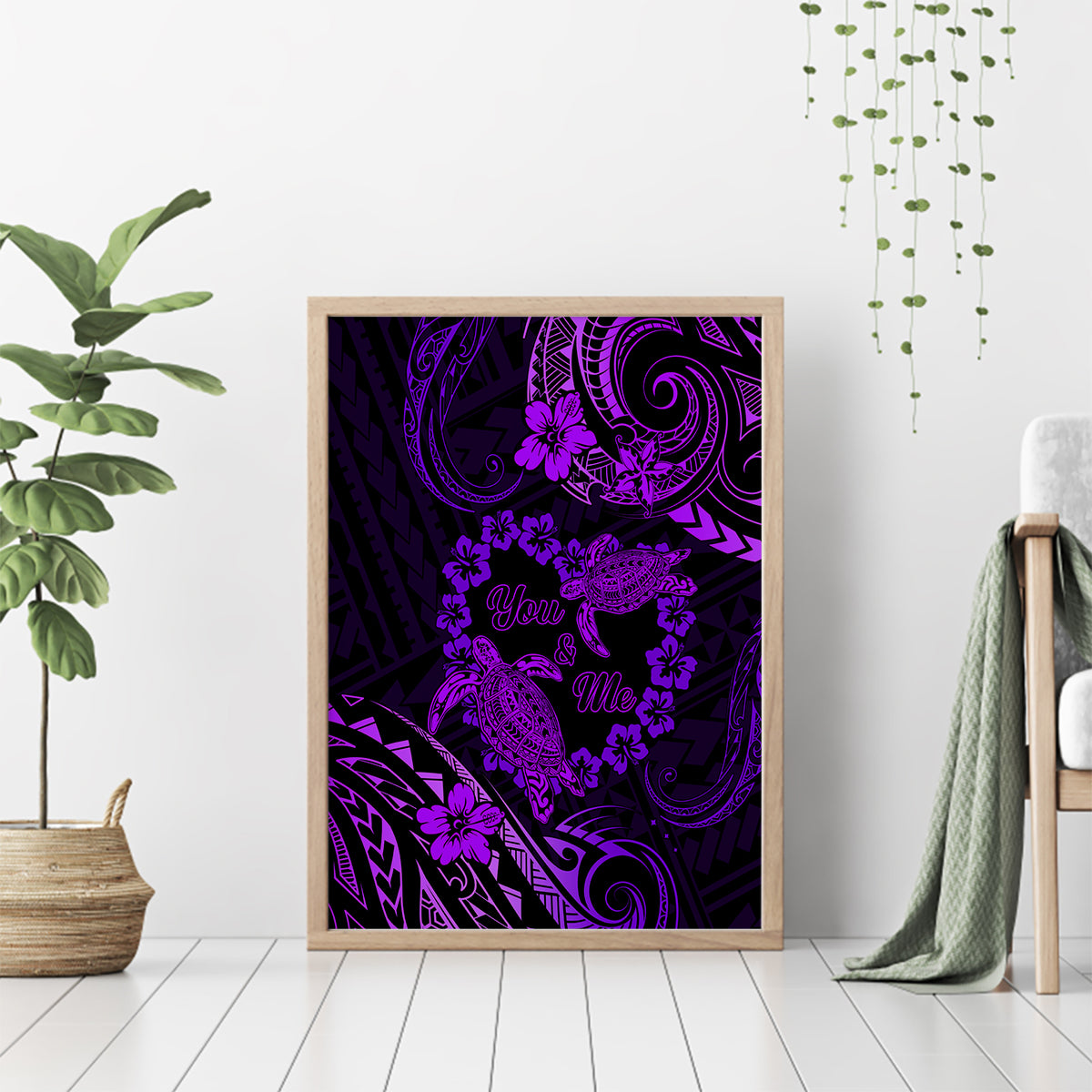 Polynesian Turtle Valentine Canvas Wall Art You And Me Purple Hibiscus Heart LT01 - Polynesian Pride