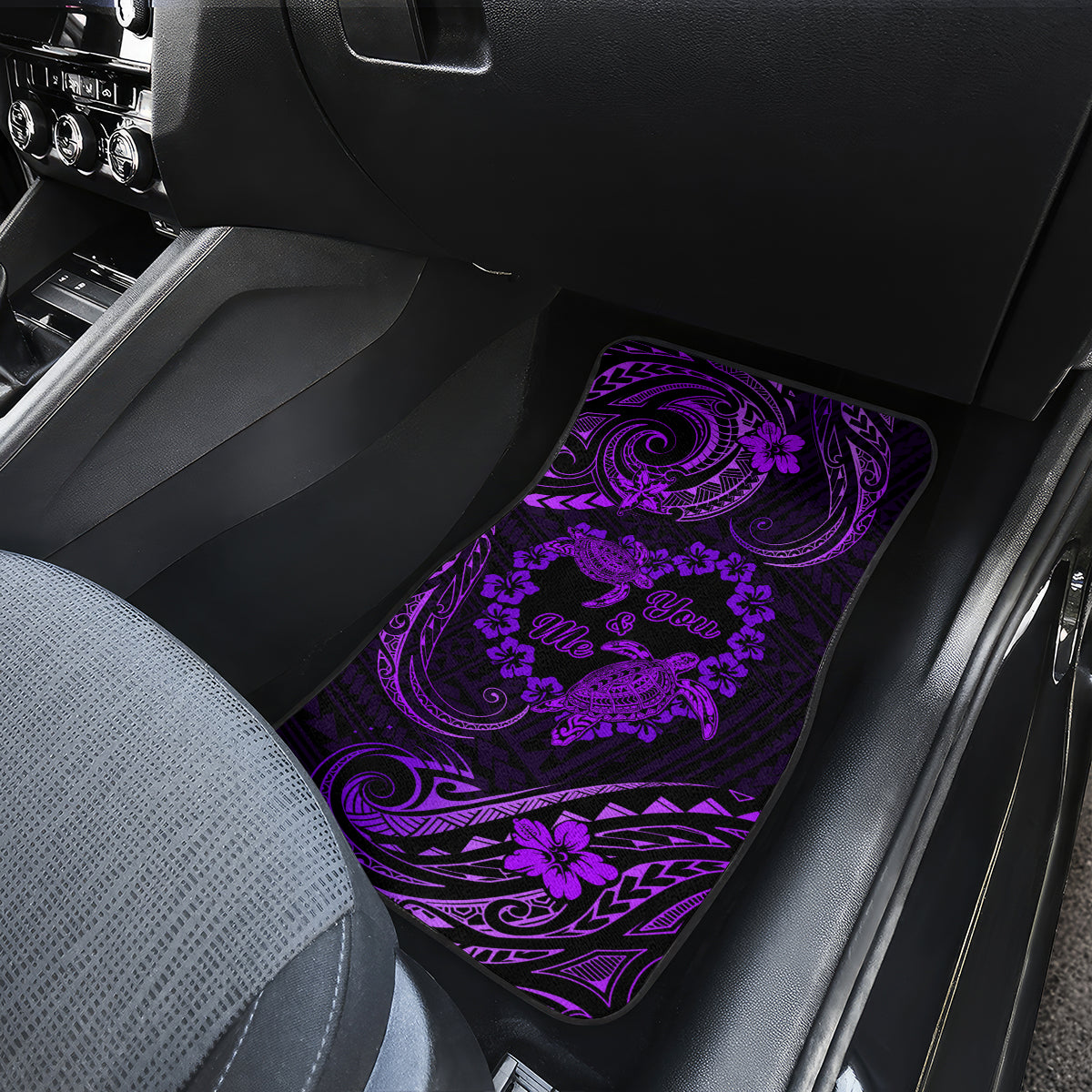 Polynesian Turtle Valentine Car Mats You And Me Purple Hibiscus Heart LT01 - Polynesian Pride