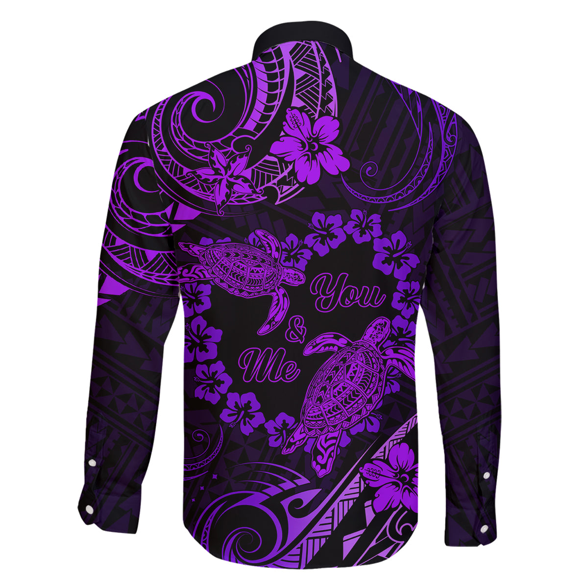 Polynesian Turtle Valentine Family Matching Long Sleeve Bodycon Dress and Hawaiian Shirt You And Me Purple Hibiscus Heart LT01 - Polynesian Pride