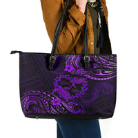 Polynesian Turtle Valentine Leather Tote Bag You And Me Purple Hibiscus Heart LT01 - Polynesian Pride