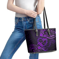 Polynesian Turtle Valentine Leather Tote Bag You And Me Purple Hibiscus Heart LT01 - Polynesian Pride