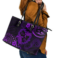 Polynesian Turtle Valentine Leather Tote Bag You And Me Purple Hibiscus Heart LT01 - Polynesian Pride