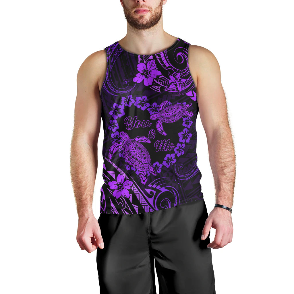 Polynesian Turtle Valentine Men Tank Top You And Me Purple Hibiscus Heart LT01 - Polynesian Pride