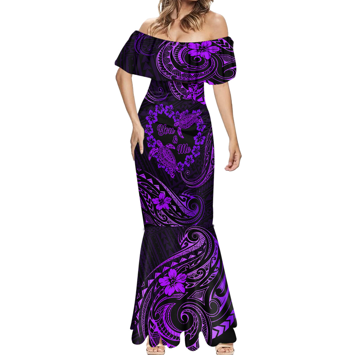 Polynesian Turtle Valentine Mermaid Dress You And Me Purple Hibiscus Heart LT01 - Polynesian Pride