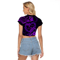 Polynesian Turtle Valentine Raglan Cropped T Shirt You And Me Purple Hibiscus Heart LT01 - Polynesian Pride