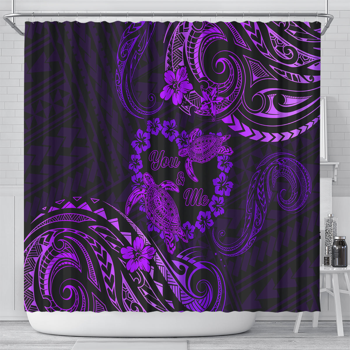 Polynesian Turtle Valentine Shower Curtain You And Me Purple Hibiscus Heart LT01 - Polynesian Pride