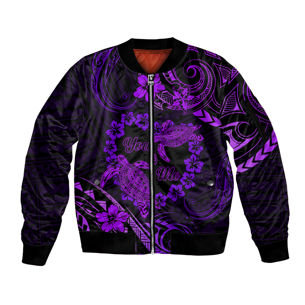Polynesian Turtle Valentine Sleeve Zip Bomber Jacket You And Me Purple Hibiscus Heart LT01 Unisex Purple - Polynesian Pride