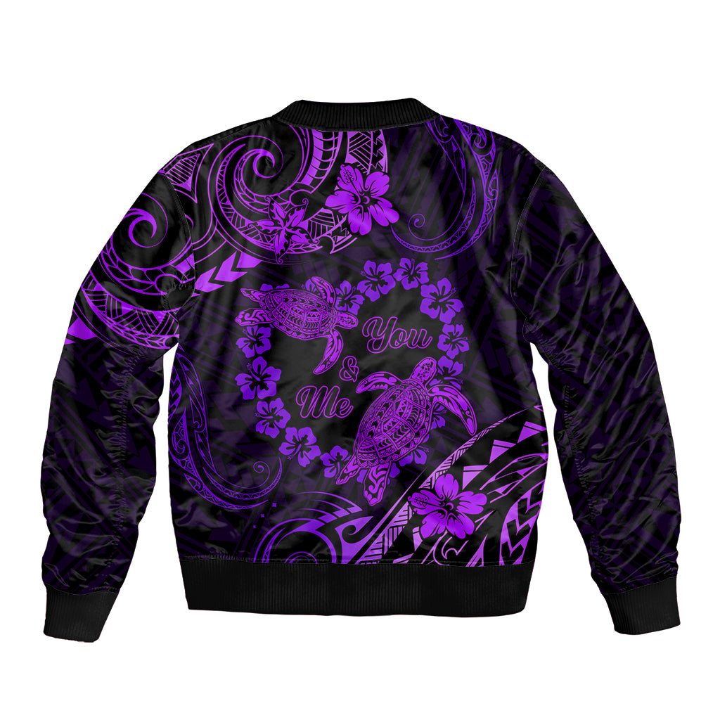 Polynesian Turtle Valentine Sleeve Zip Bomber Jacket You And Me Purple Hibiscus Heart LT01 - Polynesian Pride