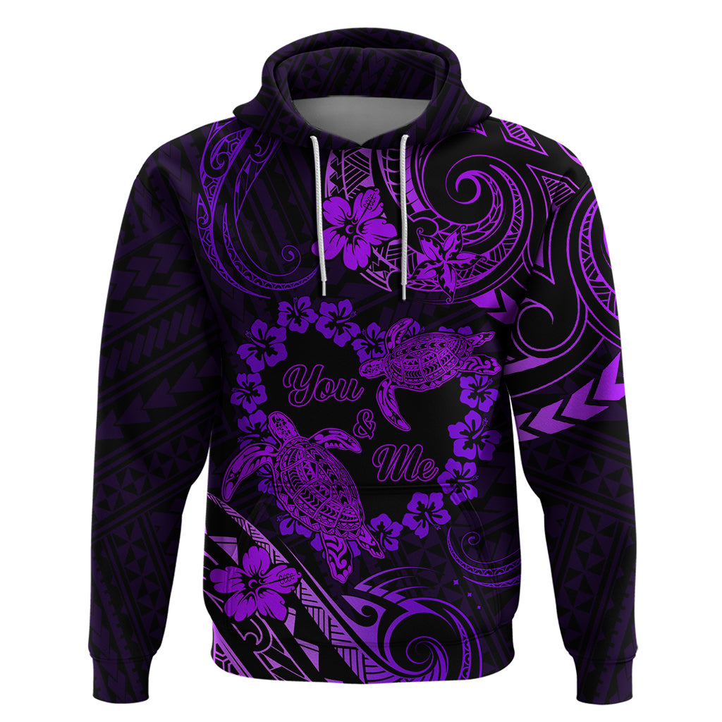 Polynesian Turtle Valentine Zip Hoodie You And Me Purple Hibiscus Heart LT01 Pullover Hoodie Purple - Polynesian Pride