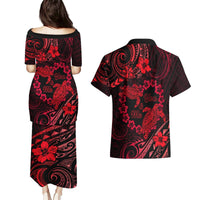 Polynesian Turtle Valentine Couples Matching Puletasi and Hawaiian Shirt You And Me Red Hibiscus Heart LT01 - Polynesian Pride